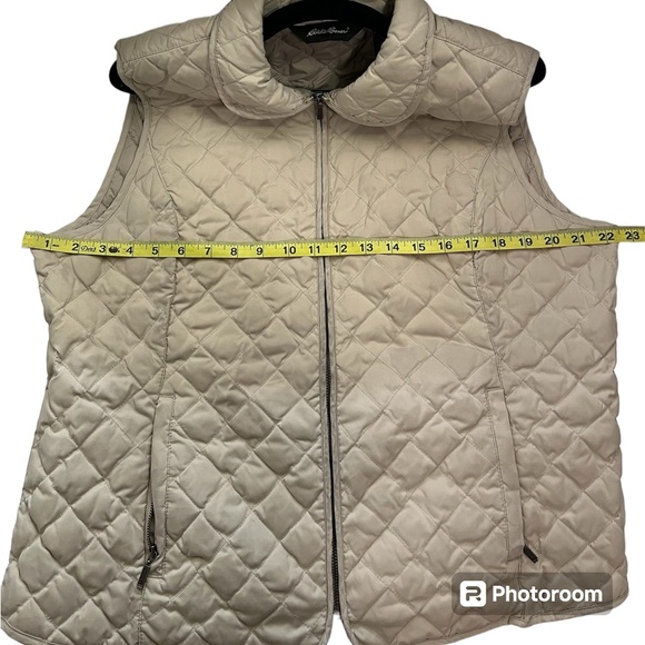 Eddie Bauer Cream Quilted Goose Down Vest Size XL - Picture 7 of 10